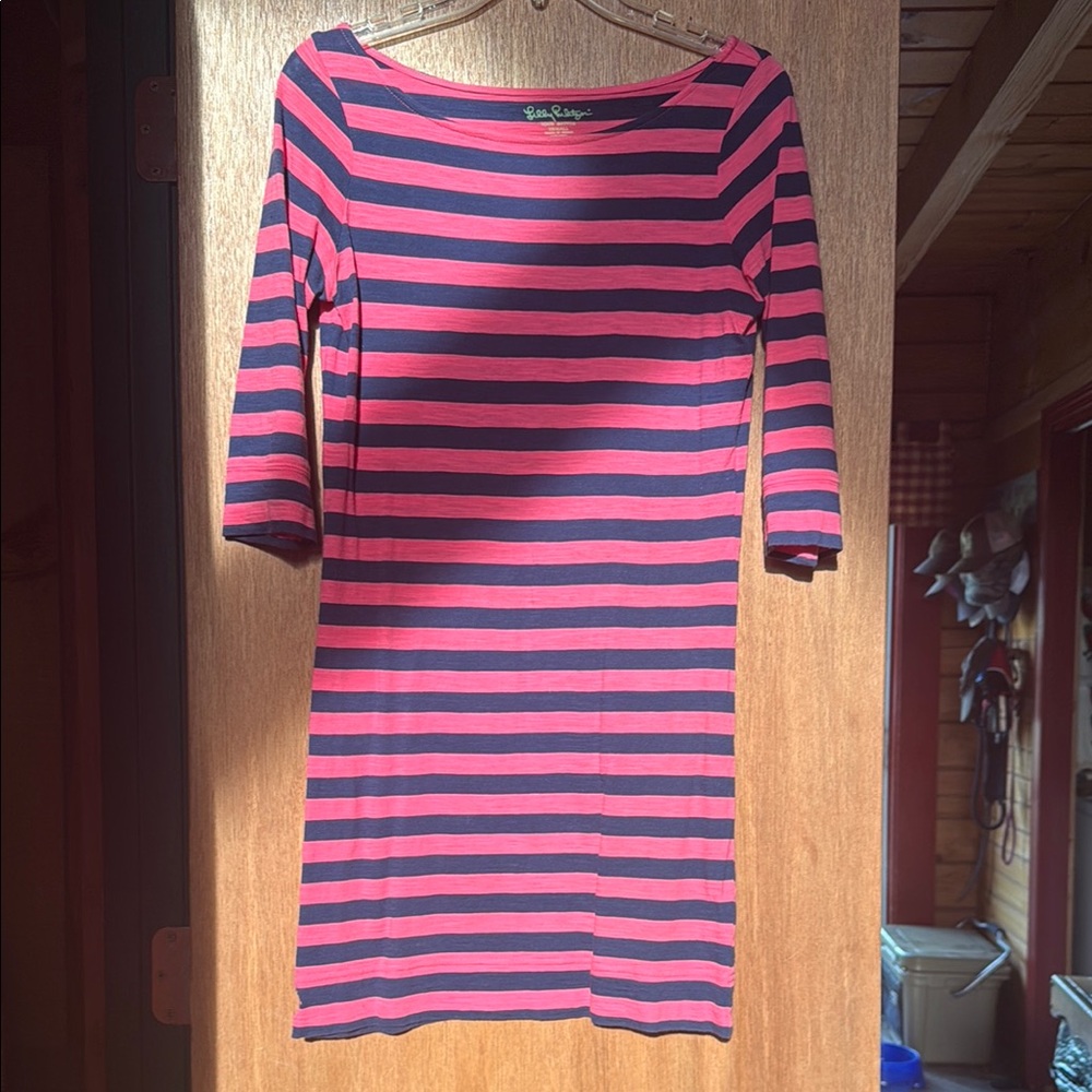 Pink and Navy Striped Dress